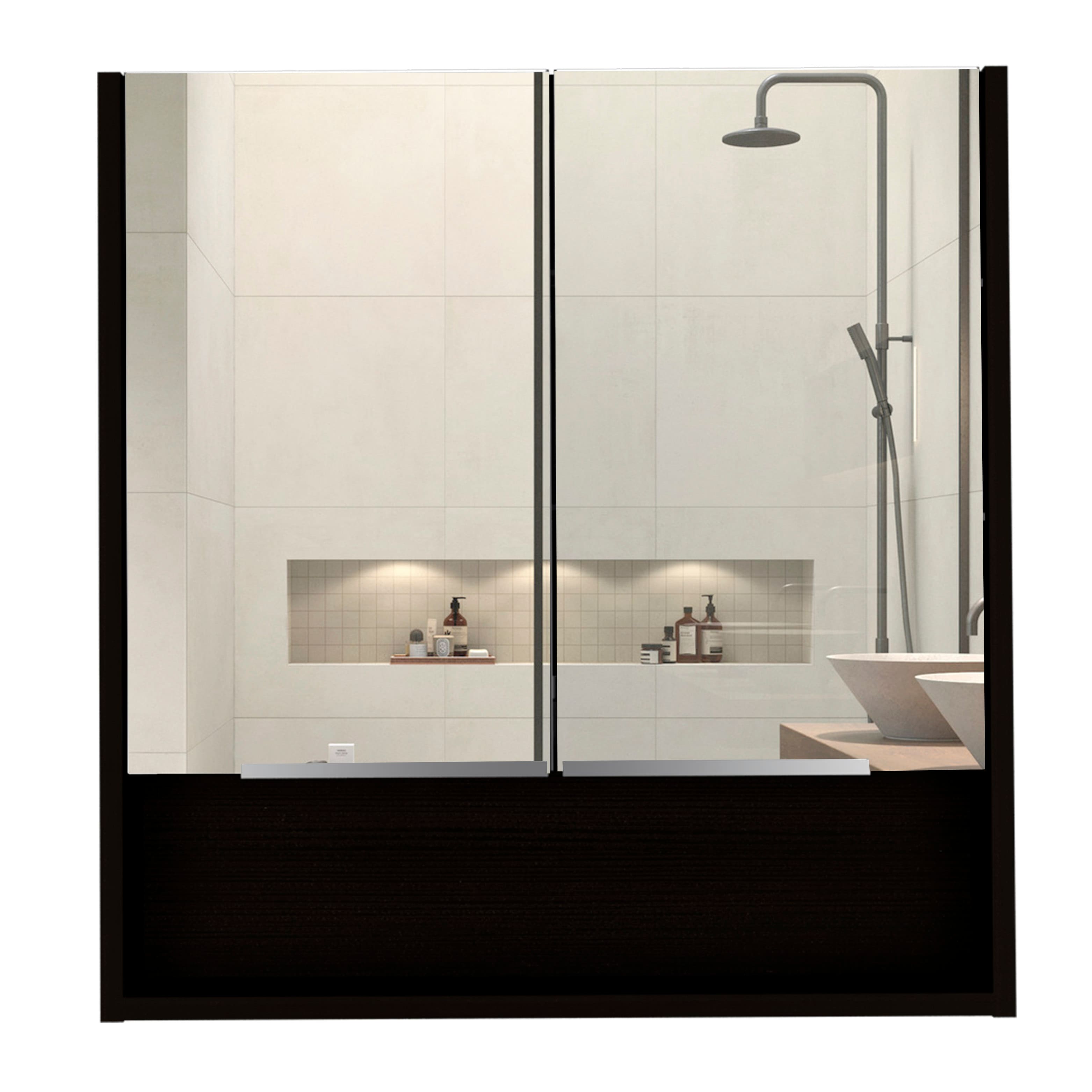 TuHome - Jaspe Mirror Cabinet, Three Internal Shelves, One Open Shelf, Double Door Cabinet - Black price history on PriceWatchPro