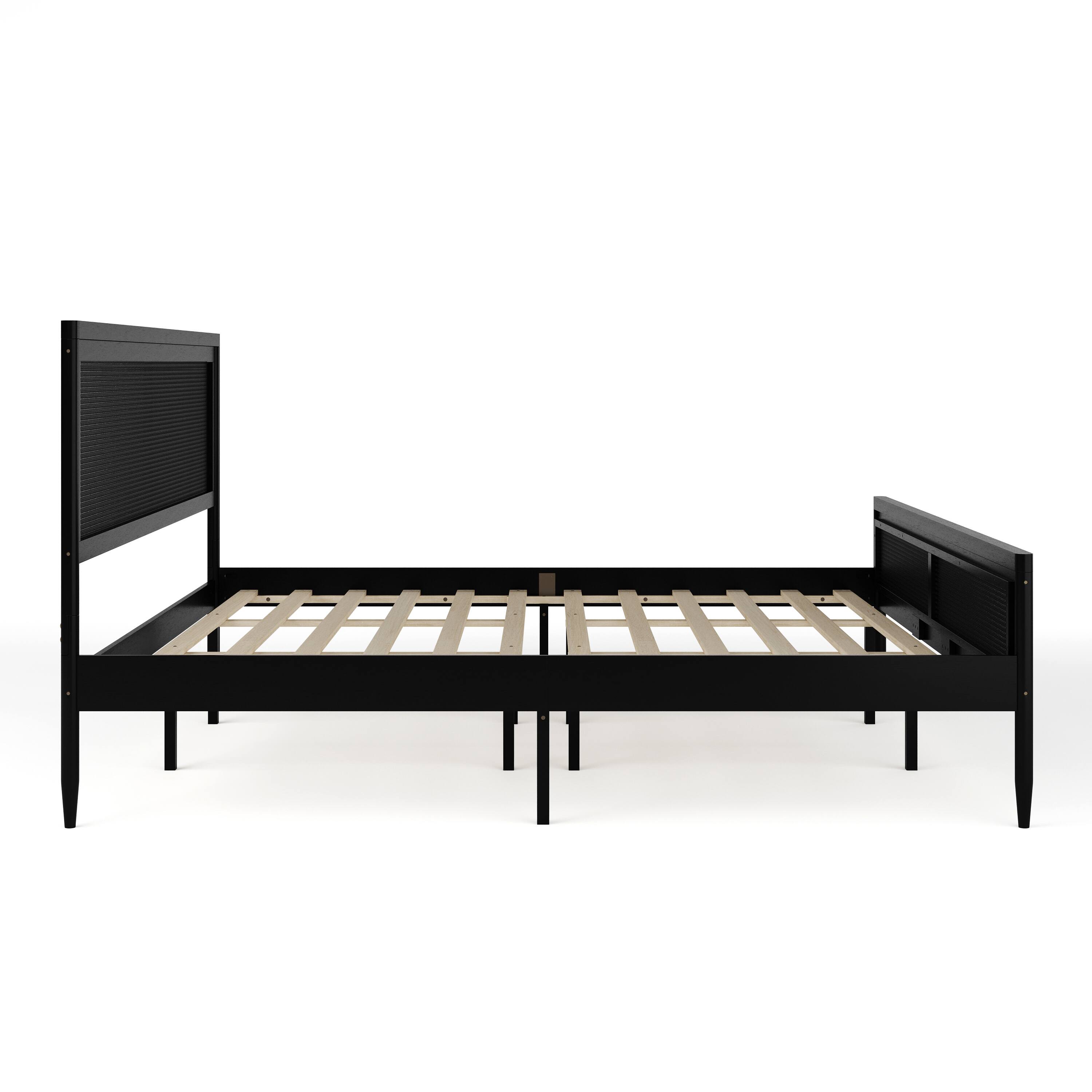 Alt View 17. Martha Stewart - Jax Wooden King Platform Bed with Rattan Inset Headboard and Footboard - Black.