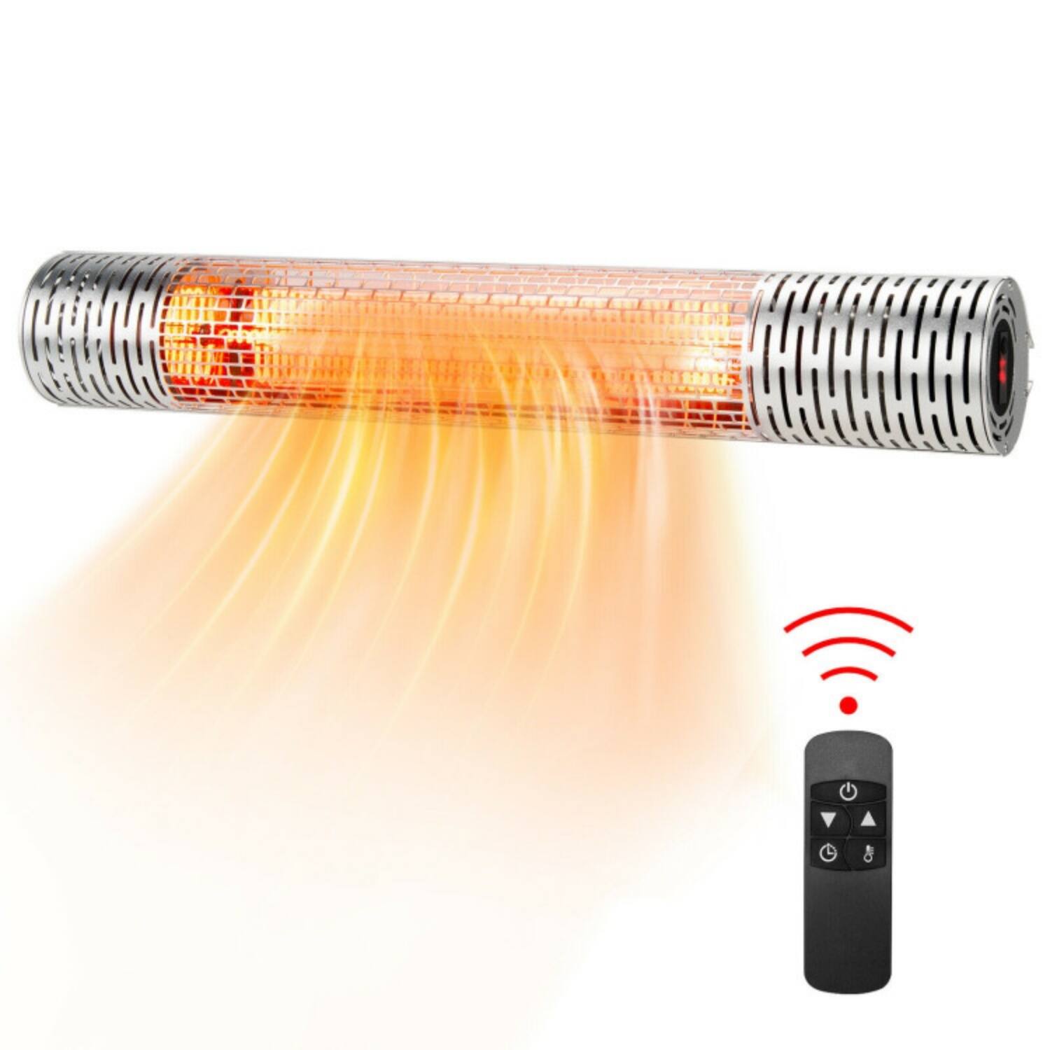 Alt View 4. LUCKY ONE - 1500W Indoor Outdoor Infrared Heater with Remote - 2 Power Settings IP55 Waterproof - Silver.