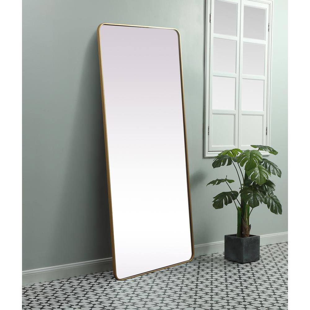 Alt View 9. Elegant Decor - Soft Corner Metal Rectangle Mirror 32x72 Inch in Brass - Brass.
