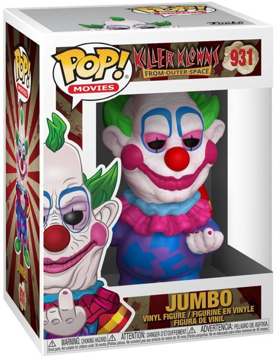 POP! KILER KLOWNY 931 FROM-OUTER-SPACE MOVIES JUMBO EN VINYLE FIGURE / FIGURINE VINYL FIGURA DE VINIL PELIGRO DE ASFIXIA. D'TOUFFEMENT ADVERTENCIA: para nitos menores de 36 meses DANGER pequeias. No opercape HAZARD. ATTENTION: enfants de moins de 36 mois. Partes WARNING: CHOKING Petites pices e convient pas children under 36 months Not sutable fur Small parts