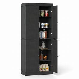 Costway - Kitchen Pantry Cabinet with 4 Doors & 2 Adjustable Shelves, 2 Anti-Tipping Kits - Black