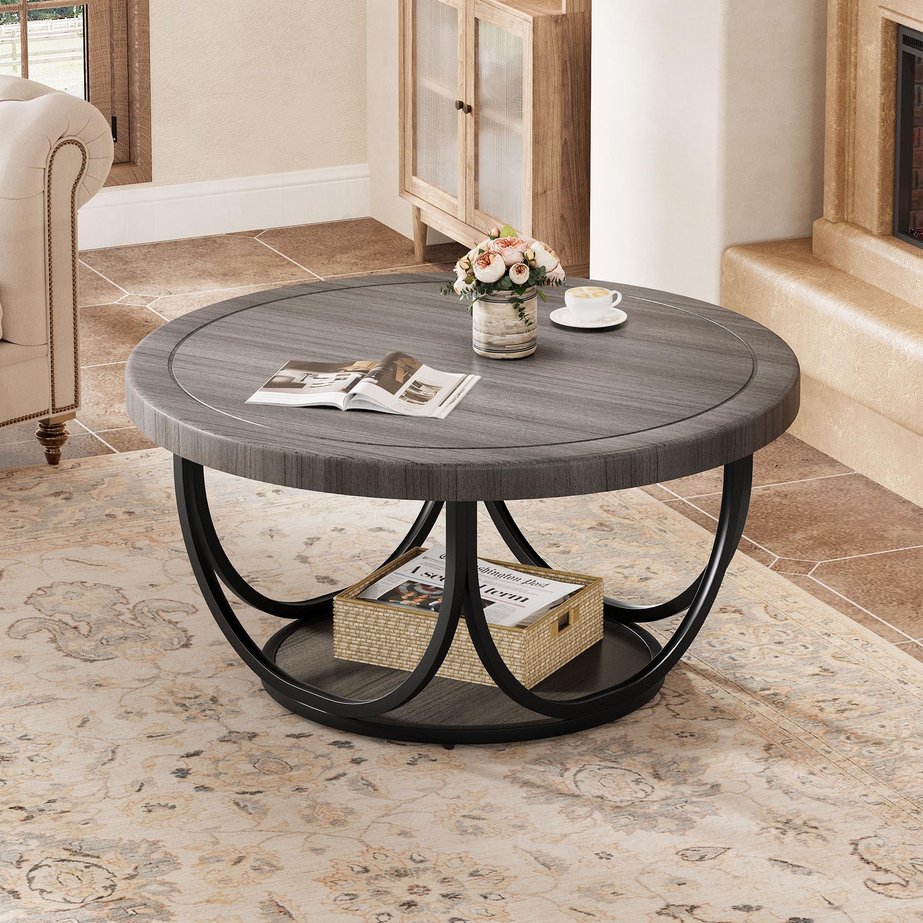 Tribesigns Round Coffee Table with 2 Tiers, 31.5