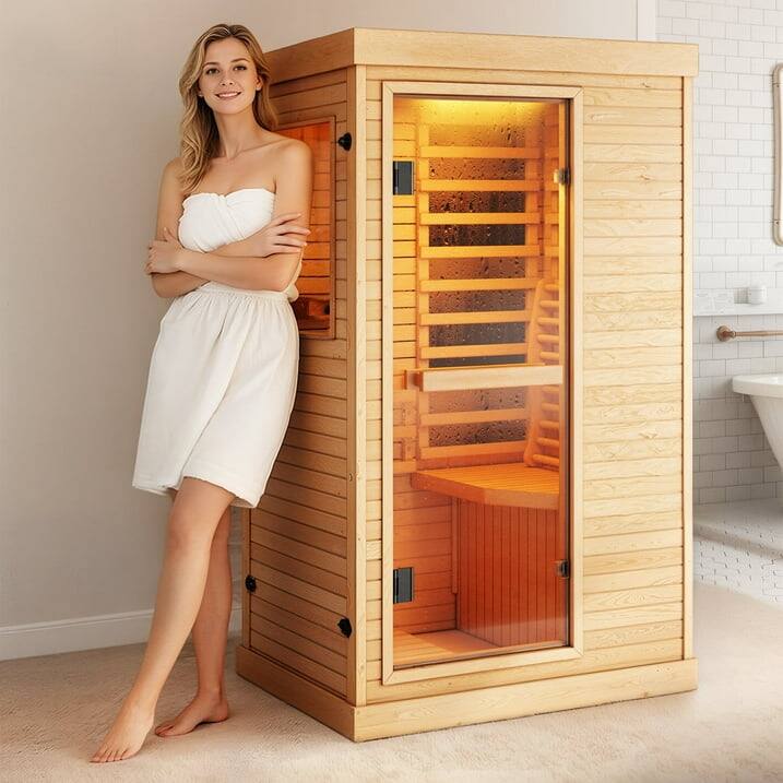 Front. Syedee - Far Infrared Sauna Home Sauna Spa Room Canadian Hemlock Wood 800W Indoor Saunas Low EMF 110V with Control Panel - Brown.