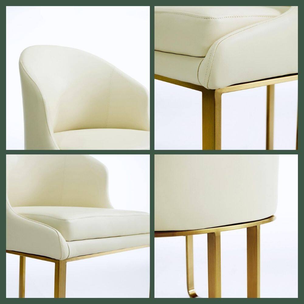 Alt View 1. POVISON - Modern Luxury Upholstered Beige Dining Chairs Set of 2, Boucle Dining Chairs, Low Back Dining Chairs with Gold Legs - Green PU Leather.