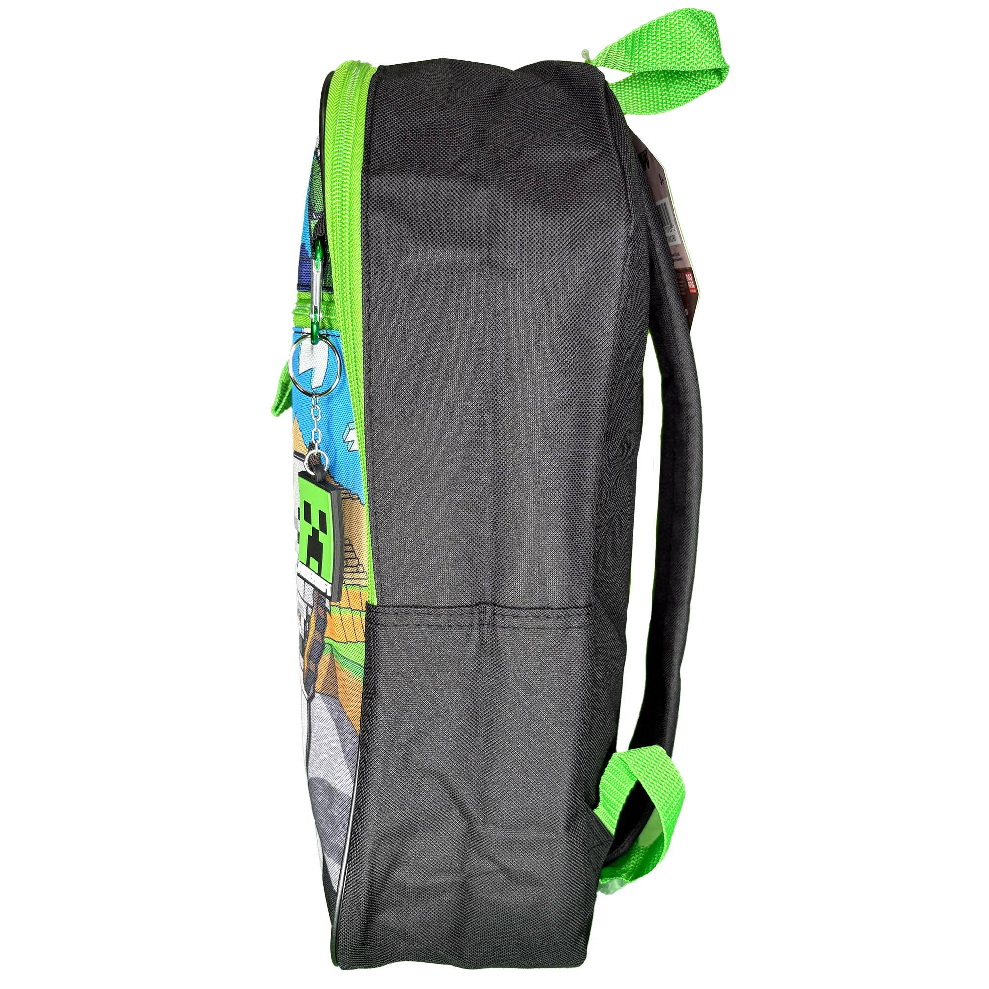 Alt View 2. Minecraft - Minecraft Kids School Backpack 16" 5PC Lunch Kit, Keychain, Metal Carabiner, Batman keychain, and utility case - Green.