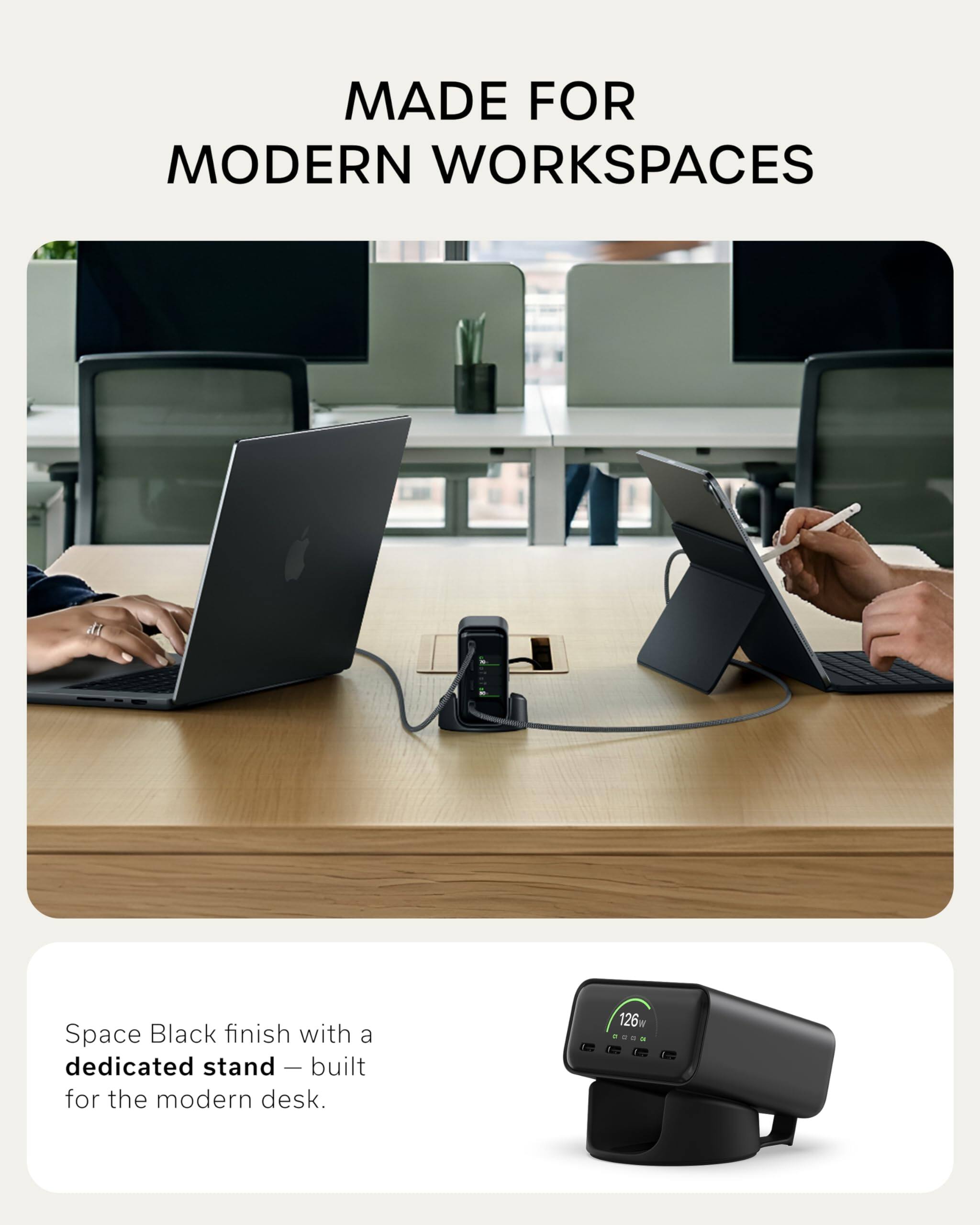 MADE FOR MODERN WORKSPACES

Space Black finish with a dedicated stand — built for the modern desk.

126W