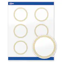Avery - Labels, 3" Diameter, Glossy Multi-Lined Gold Border - White