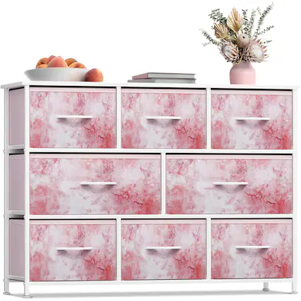 Front. Sorbus - Sorbus 8 Drawers Wide Dresser - Organizer Unit with Steel Frame, Wood Top, and Handle, and Fabric Bins - Tie dye pink.