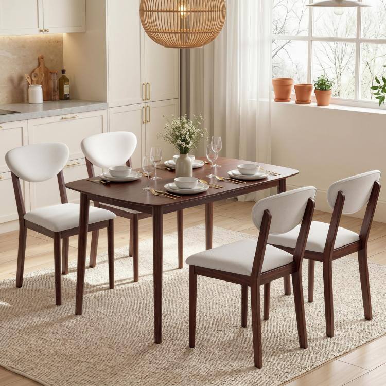 Alt View 2. PULUZ - 5-Piece Dining Table Set for 4, Mid-Century Modern Kitchen Table and Chairs - Cream White.