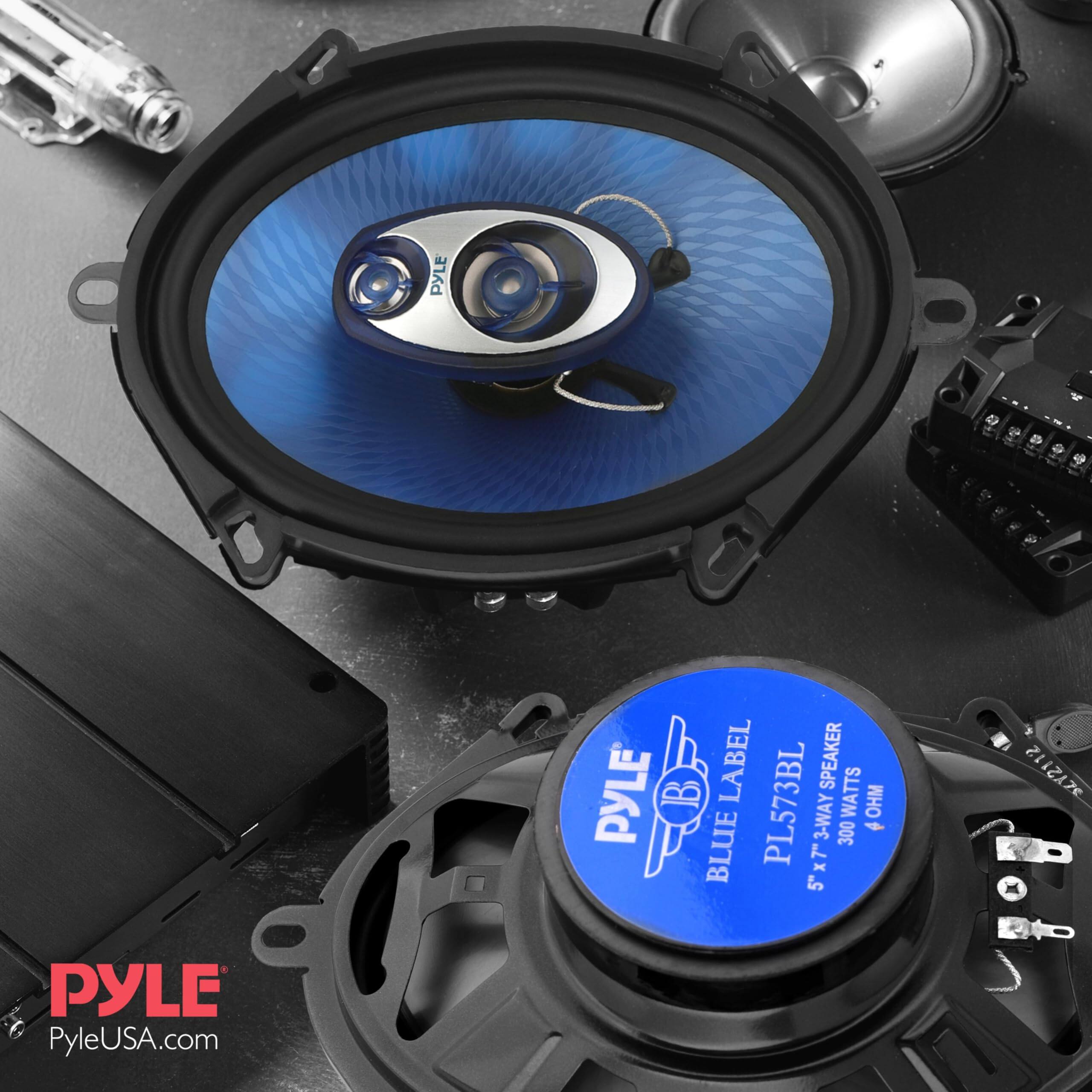 PYLE 5.25" 3-Way 300 Watts 4 Ohm Blue Speaker, Model: PL573BL, Dimensions: 5"x7"