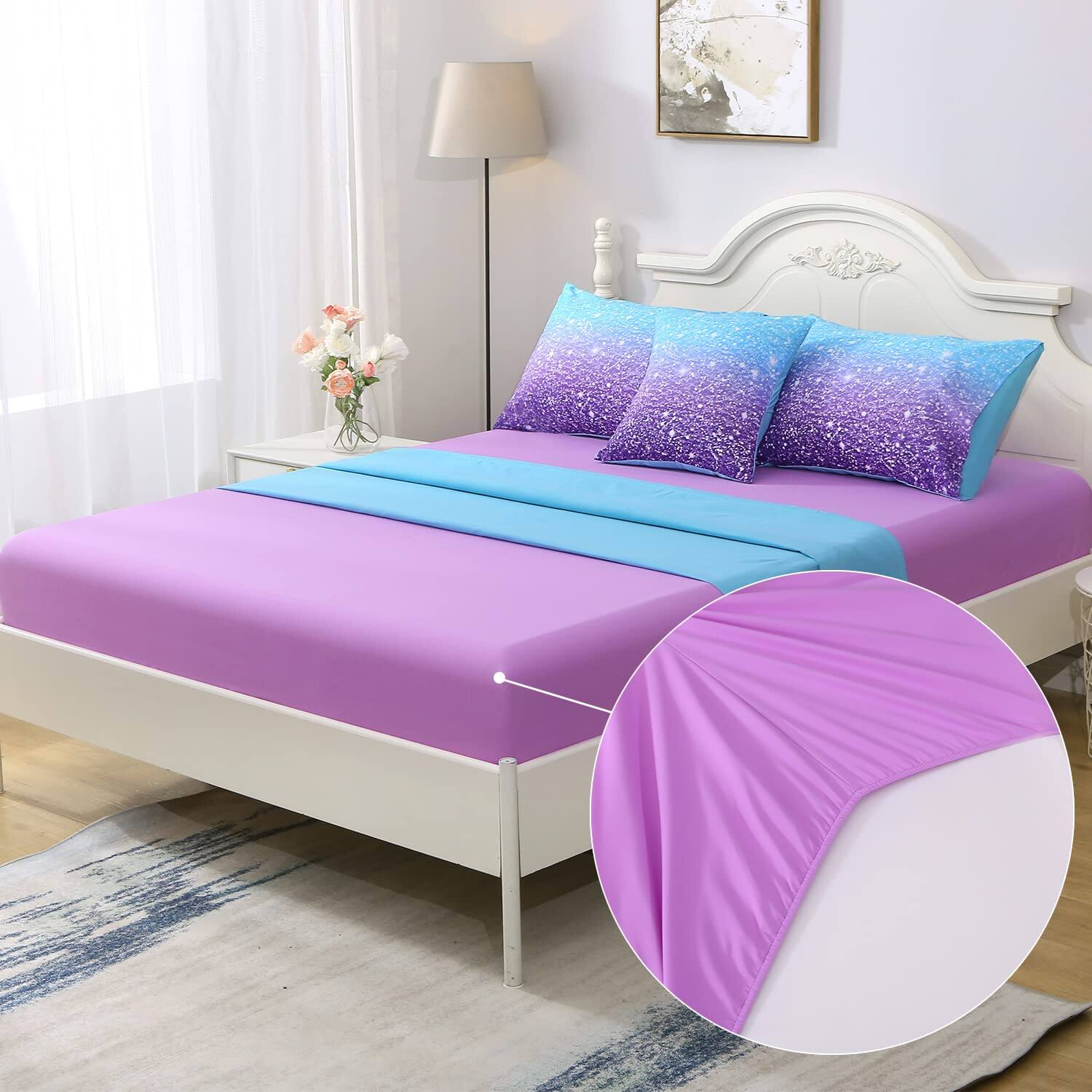 Alt View 5. NICHOLAS KLEIN - Glitter Comforter Set In A Bag 3d Ombre Bedding For Kids 1 2 Pillowcases 1 Flat Sheet Fitted Cushion Cover - Blue Constellation Twin(6 pc).