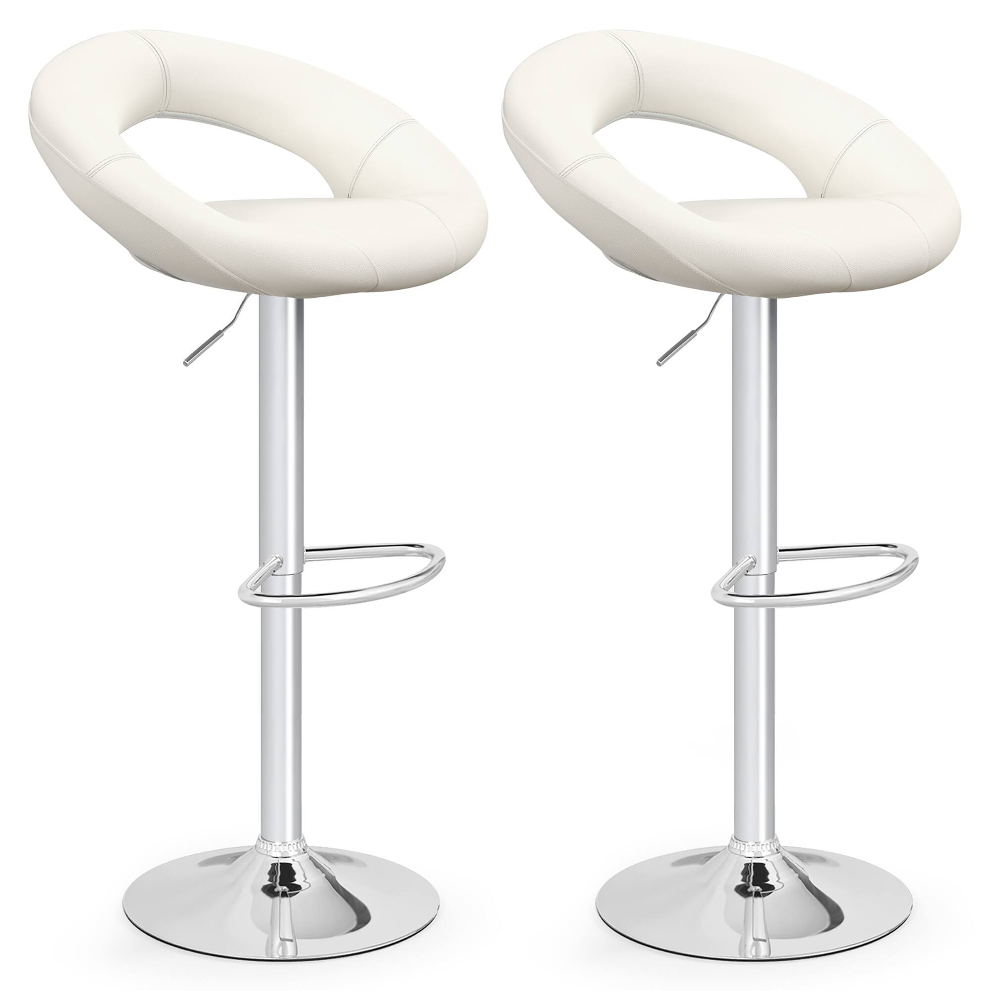Alt View 9. Gymax - Gymax Set of 2 Bar Stools Adjustable PU Leather Barstools Swivel Pub Chairs White - white.