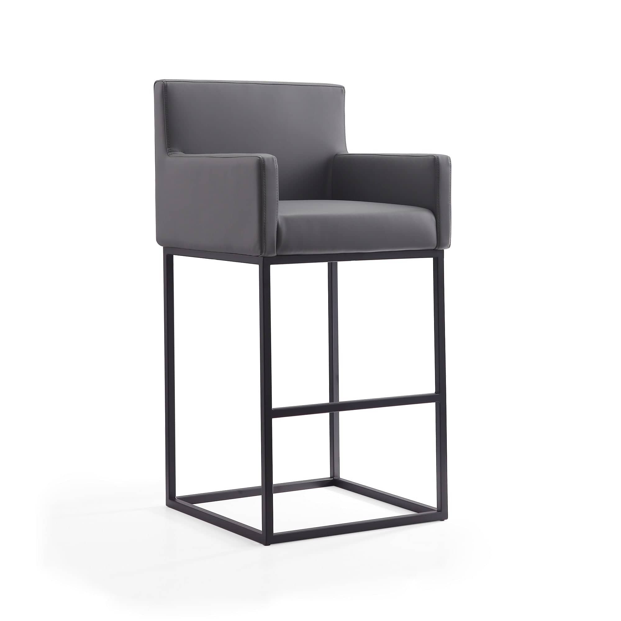 Manhattan Comfort - Ambassador Mid-Century Modern Metal Upholstered Barstool - Gray