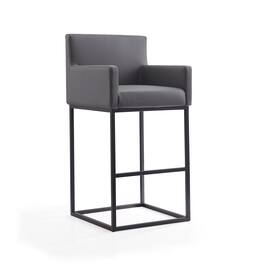 Manhattan Comfort - Ambassador Mid-Century Modern Metal Upholstered Barstool - Gray