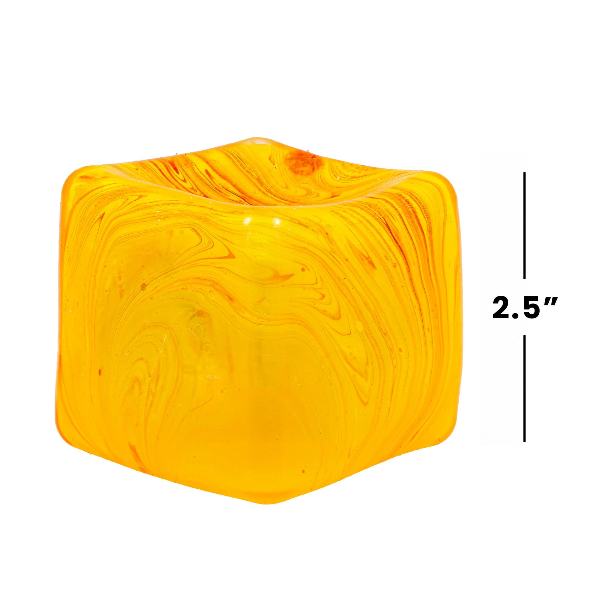 Alt View 1. Puka Creations - Marble Swirl Squishy Cube 2.5-Inch Stress Reliever | Yellow & Orange - Yellow.