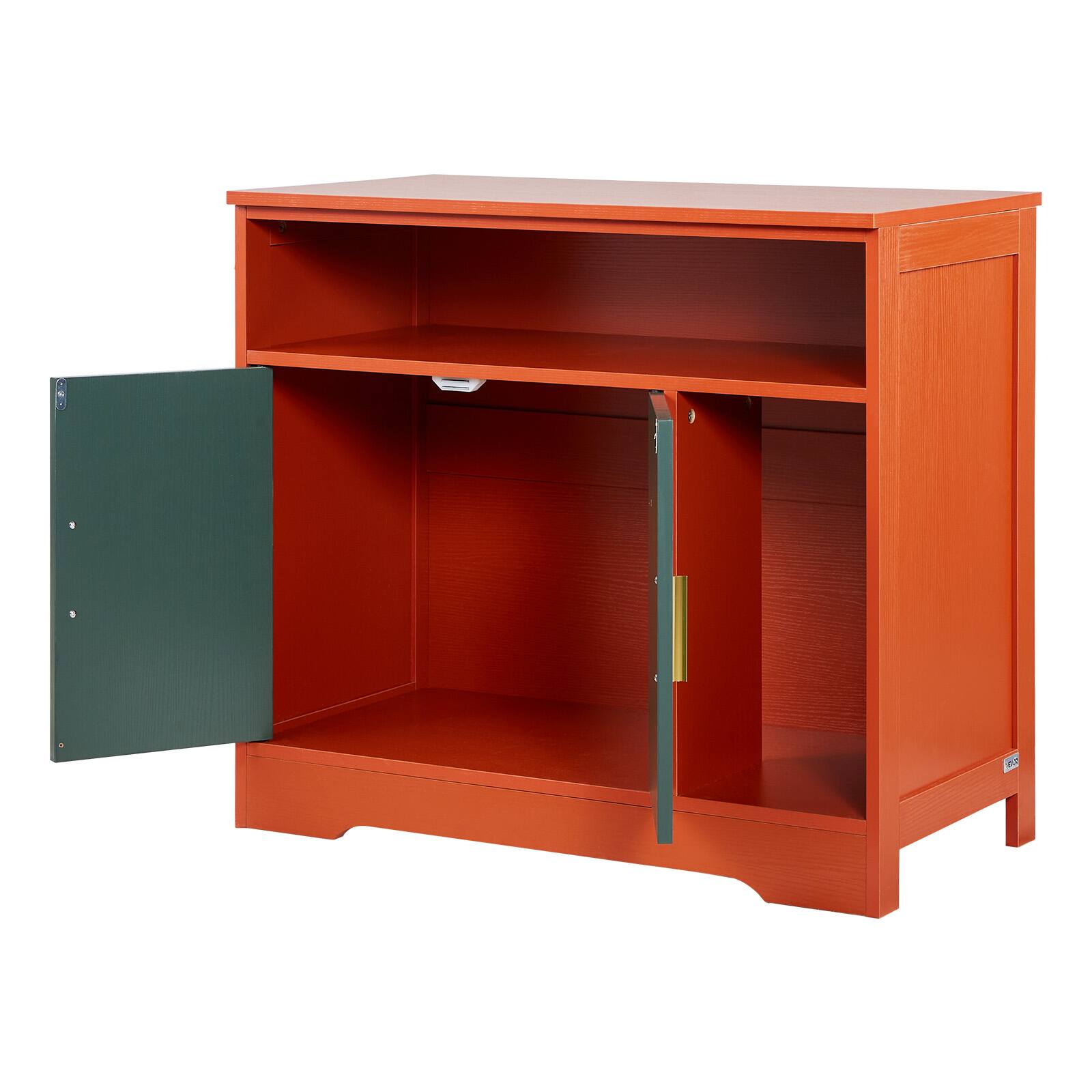 Alt View 5. VEVOR - Cat Litter Box Enclosure, 31 in Hidden Litter Box Cabinet with Shelf & Storage, Modern Style Indoor Cat Washroom - Pomegranate Red + Vintage Green + Gold Handle.