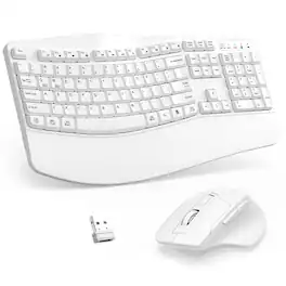 PRIMEPLUS - Wireless Keyboard & Mouse Combo, 2.4G Ergonomic Full-Size Wave Keys with Wrist Rest, 3-Level DPI Mouse for Win/Mac - White