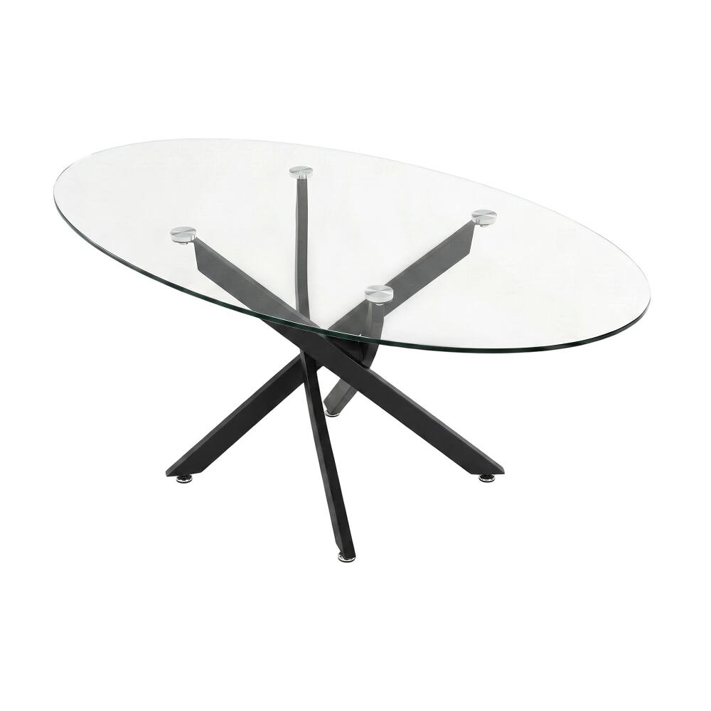 Left. Loheer - Loheer 39.37" Oval Glass Coffee Table Modern Tea Table with Black Metal Legs - Black.