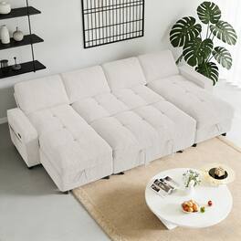 Vipbear - 104.7" Sleeper Sofa with Pull Out Bed, U Shaped 6 Seat Modular Sectional Sofa with Storage, USB Charging, Side Pocket - Beige