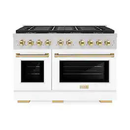 ZLINE - Autograph 48 in. Paramount Dual Fuel Range w/ DuoPro Cooktop & White Doors w/ Gold Accents (PSDRZ-WM-48-G) - Stainless Steel with White Matte Door