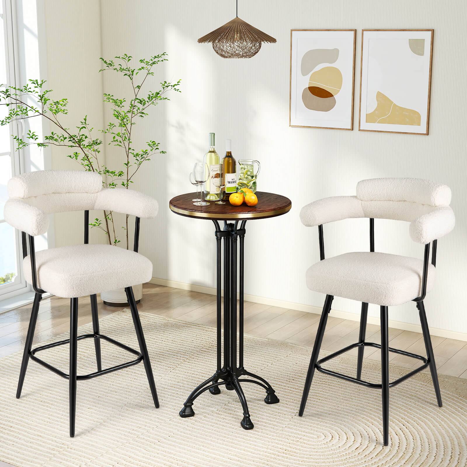 Alt View 4. Costway - Costway 27" Swivel Bar Stool Set of 4 with Curved Back & Arms & Metal Legs & Footrest - White.