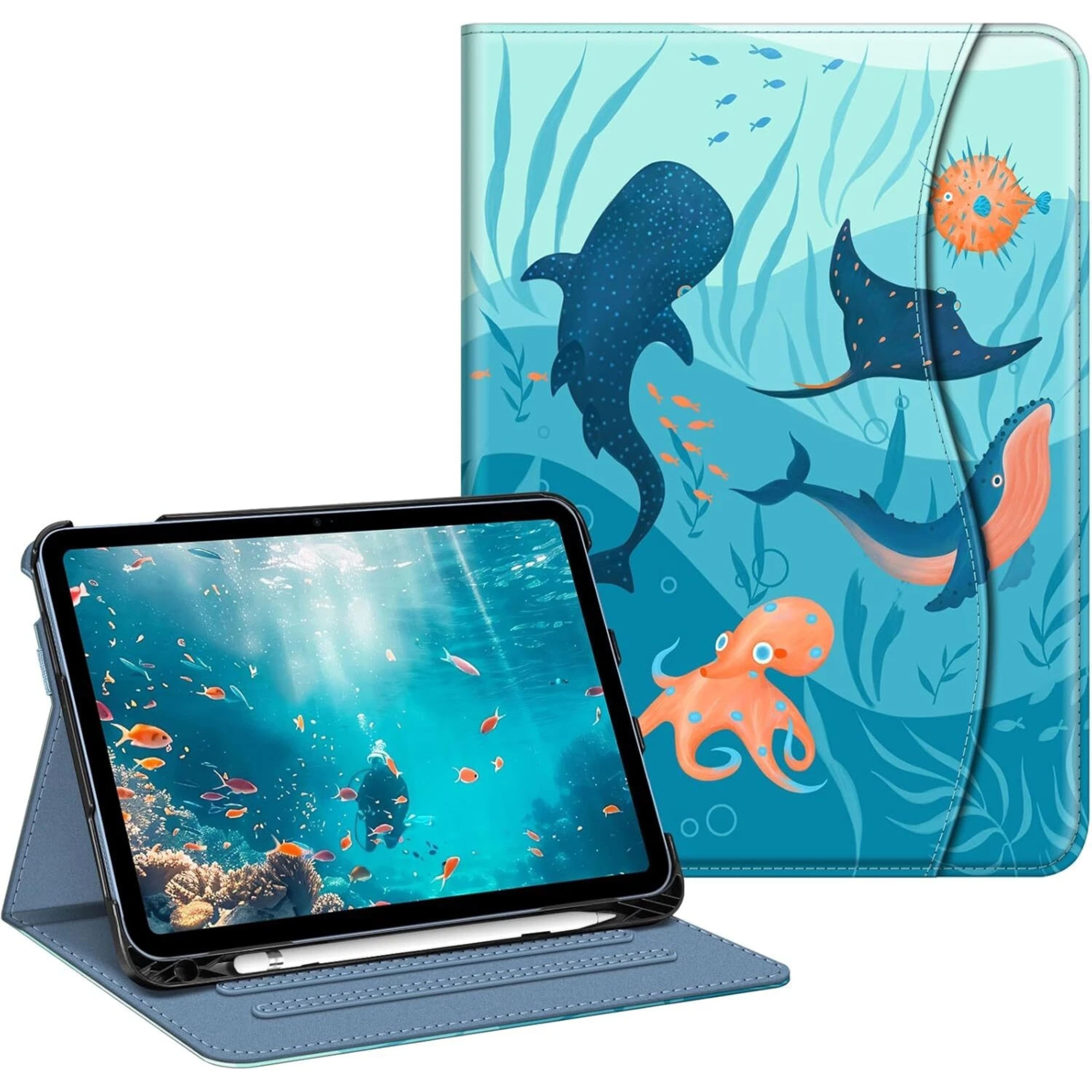 Front. Kitcheniva - iPad 10th Generation 2022 Case With Stand And Pocket 10.9'' Blue Ocean - Blue Ocean.