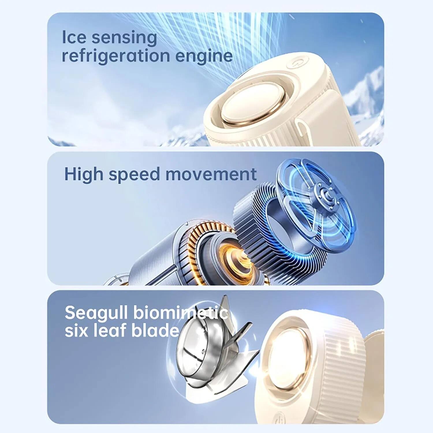 Ice sensing refrigeration engine  
High speed movement  
Seagull biomimetic six leaf blade