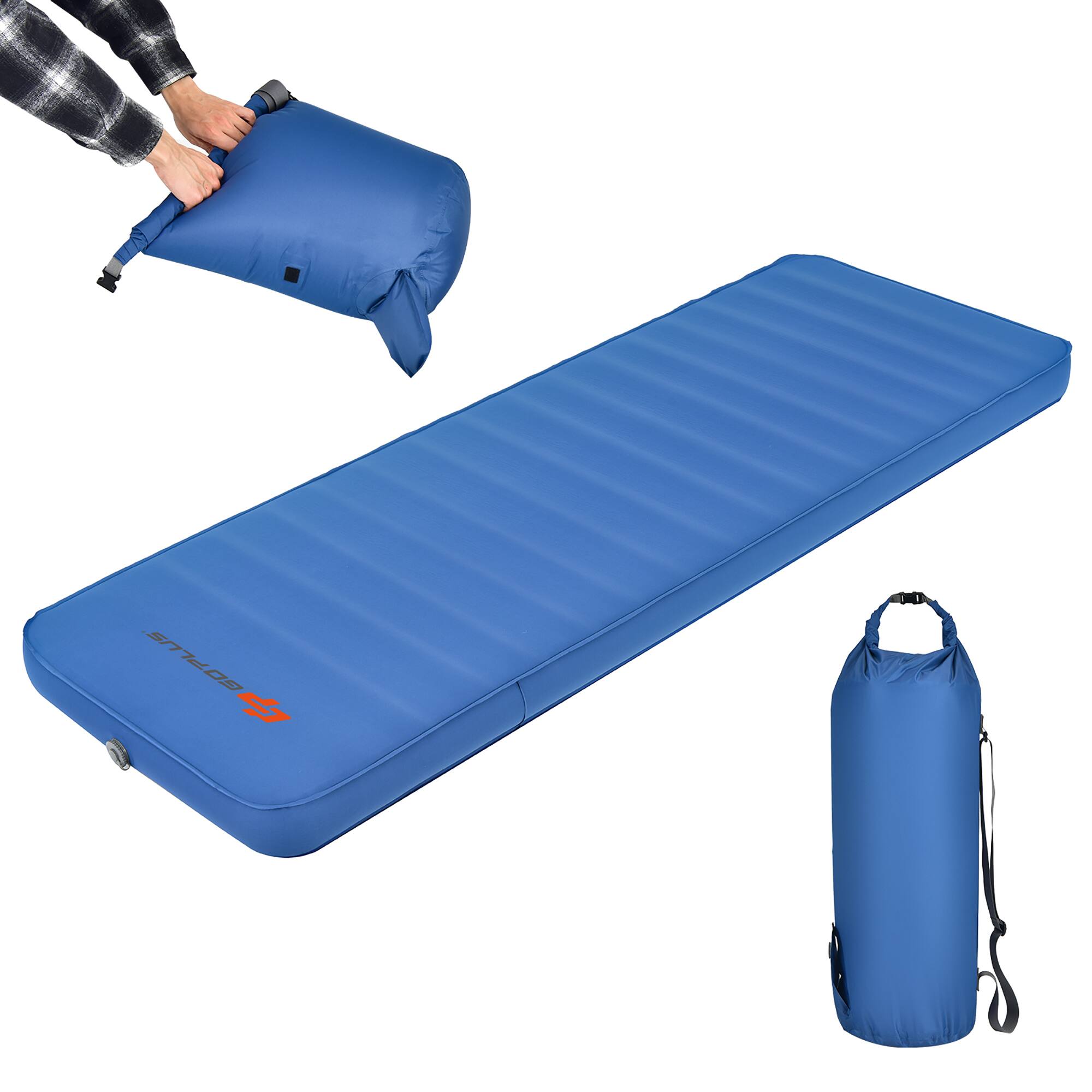 Front. Costway - Costway Folding Sleeping Pad, Self Inflating Camping Mattress with Carrying Bag Blue - Blue.