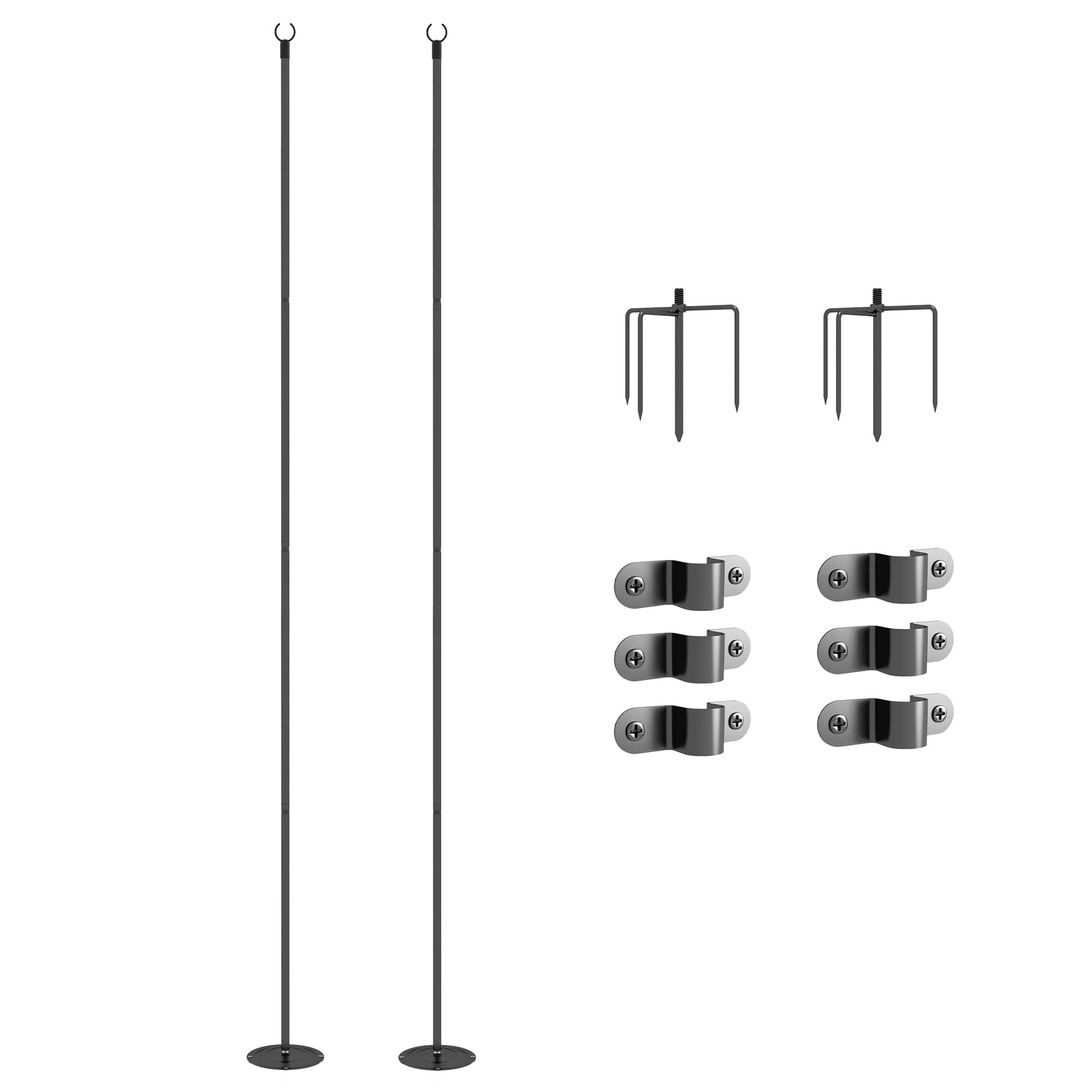 Outsunny - 2 Pack of String Light Poles, 10' Light Poles for Hanging Outside Decor, Steel Lighting Stand for Patio, Backyard - Black