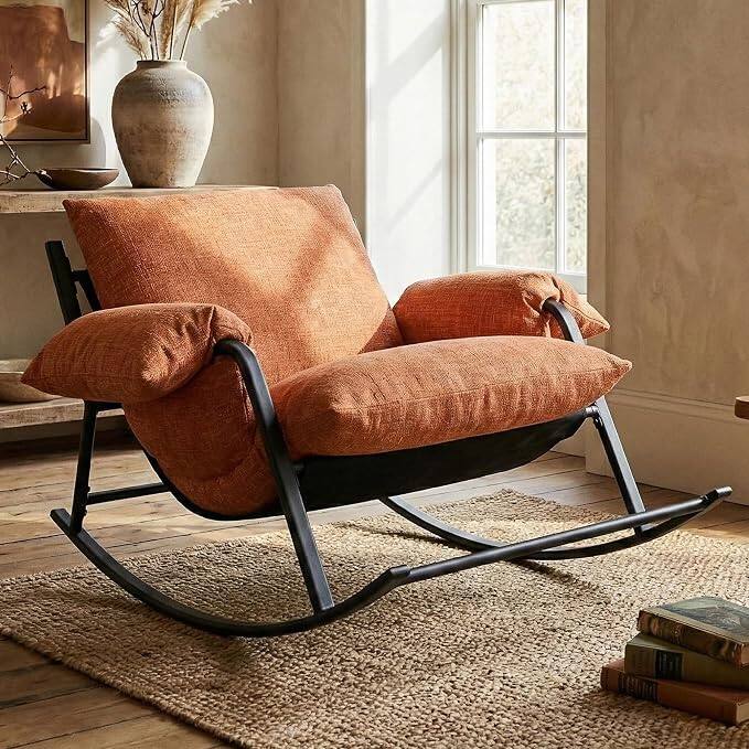Front. Acanva - Acanva Ember Oversized Rocking Chair, Aluminum Frame, Tangerine - Black + Tangerine.