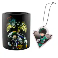 Front. Just Funky - My Hero Academia Deku 11 Ounce Mug & Air Freshener Set - White/Black.