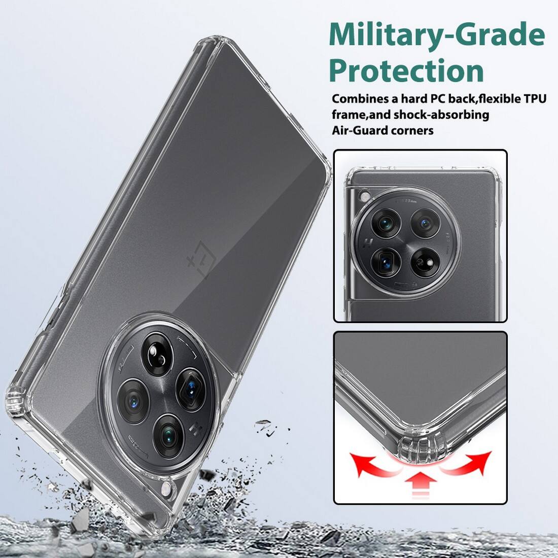 Military-Grade Protection Combines a hard PC back, flexible TPU frame, and shock-absorbing Air-Guard corners