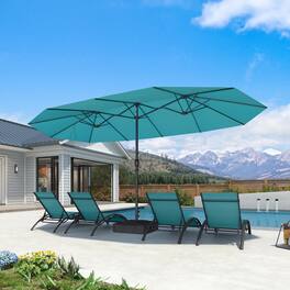 PURPLE LEAF - 15 ft. Patio Market Umbrella with Base Double-Sided Outdoor Table Sun Umbrellas with Crank for Pool Beach Deck Backyard - Turquoise Blue