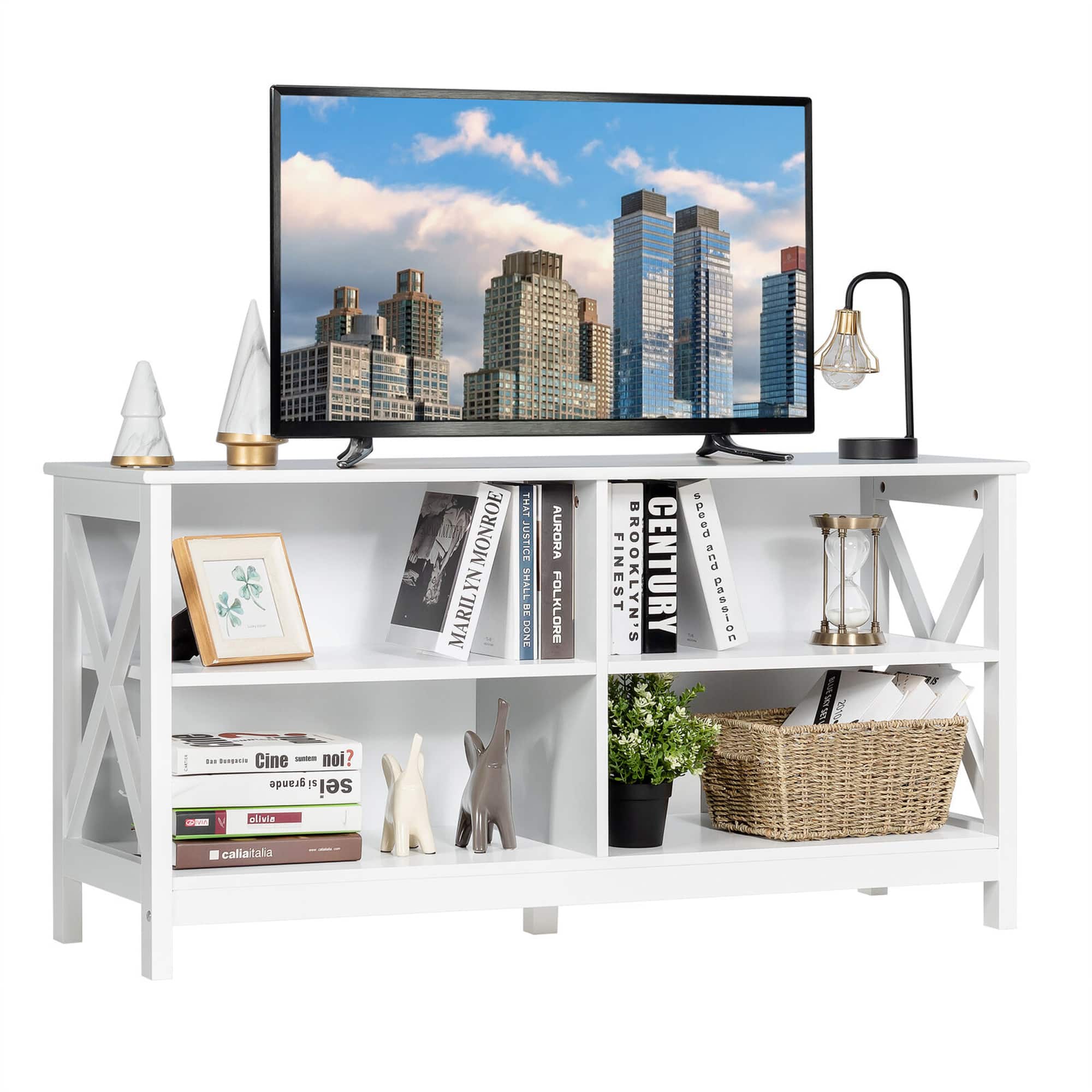 Gymax - TV Stand Entertainment Media Center for TV's up to 55'' w/ Storage Shelves - White price history on PriceWatchPro