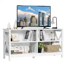 Gymax - TV Stand Entertainment Media Center for TV's up to 55'' w/ Storage Shelves - White