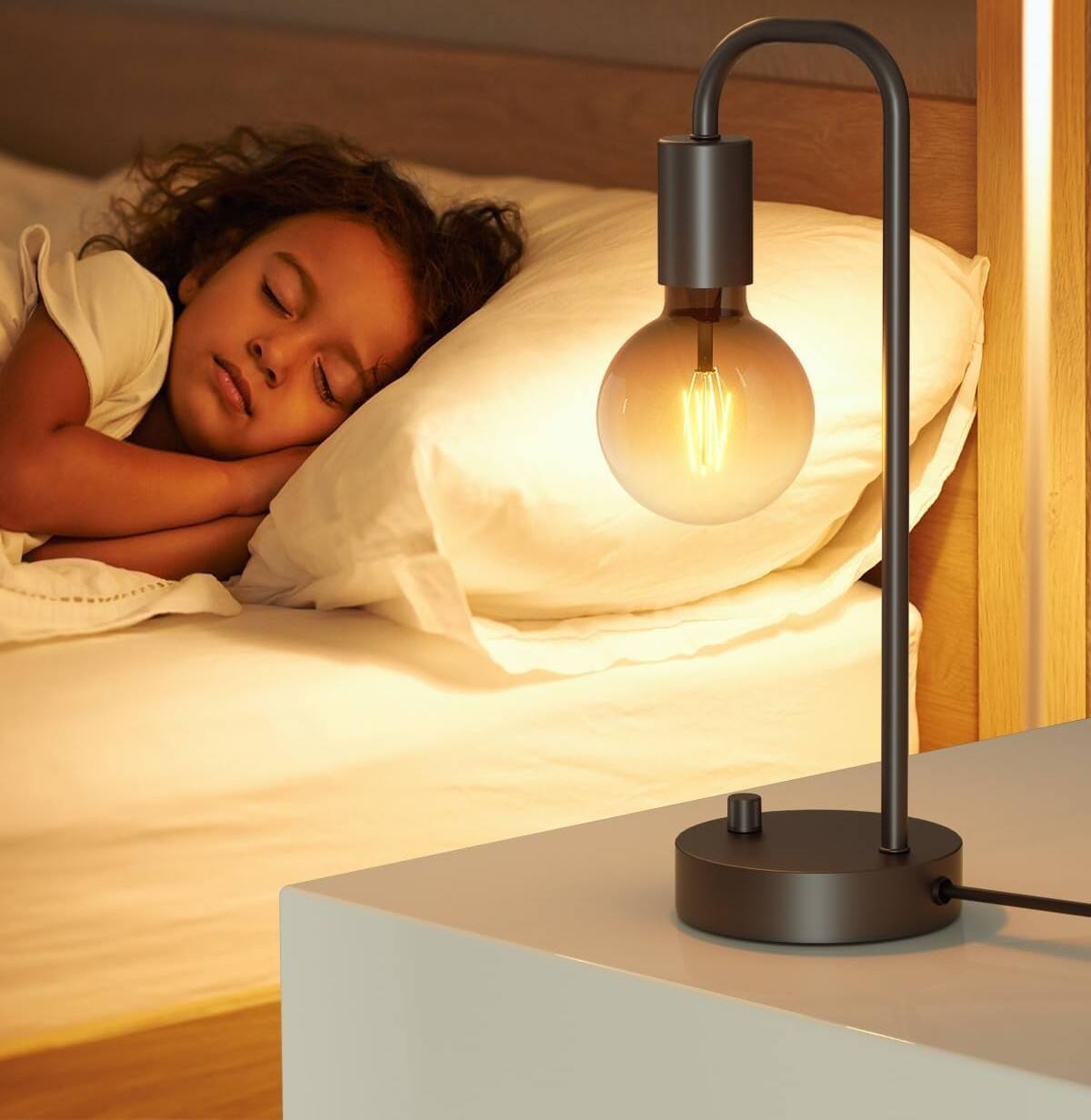 Alt View 1. FINEAK - Dimmable Industrial Table Lamp-Modern Bedside Light with LED Bulb - Black.