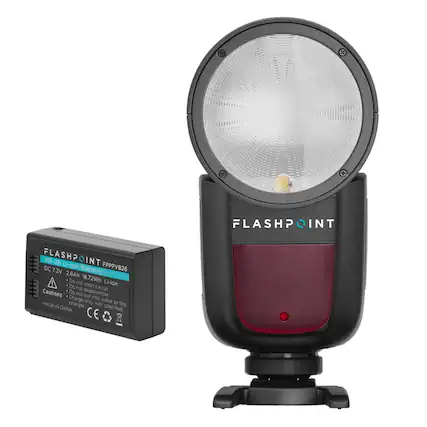 FLASHPOINT INT FLASH? VB-26 INT E DC 7.2V Li-ion 2.6Ah Battery FPPPVB26 Do 18.72Wh Li-ion not short Do not circuit Cautions Do not disassemble Charge but into only water or MADE 34 charger. with specified fire CHINA CE