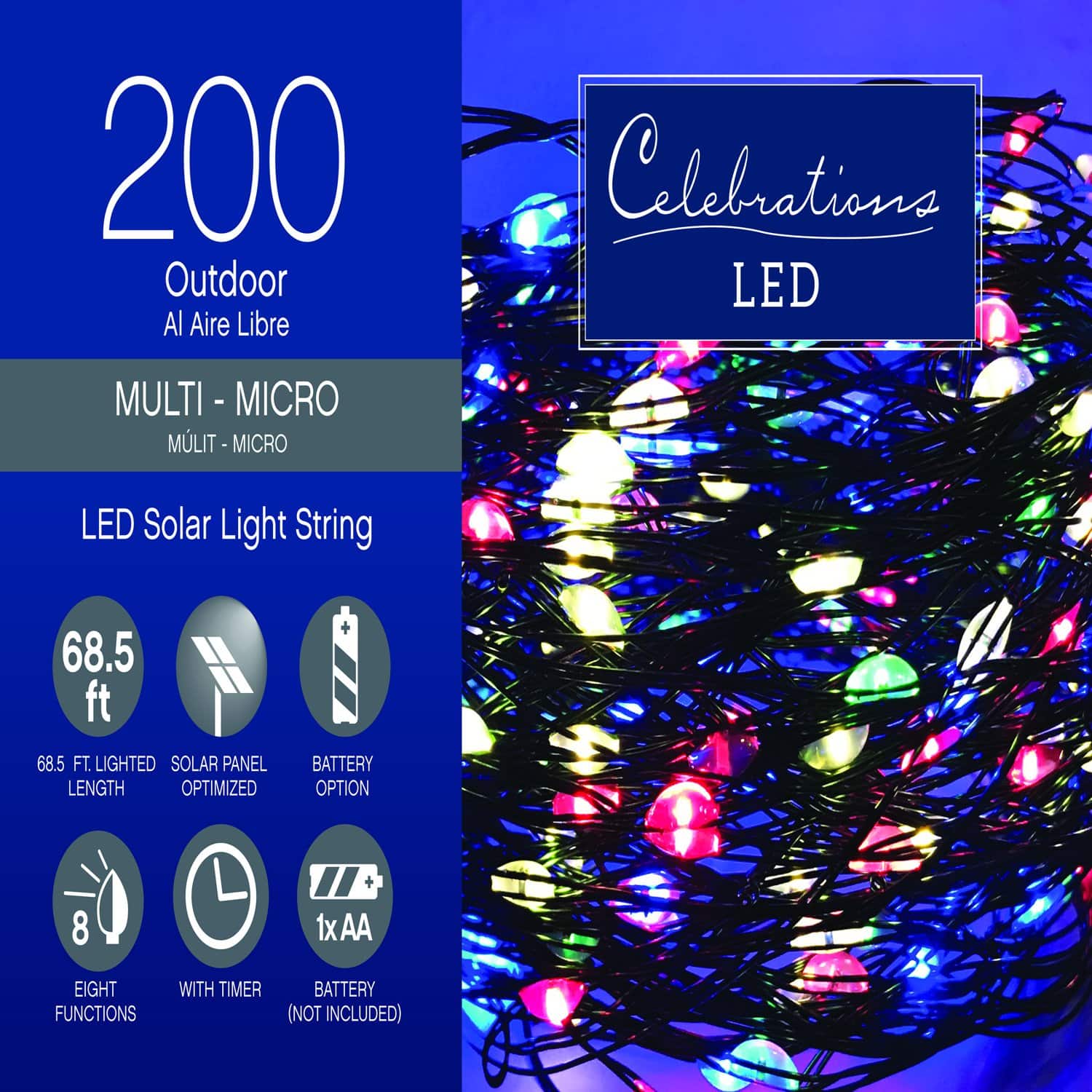 Celebrations - LED Micro/5mm Multicolored 200 ct String Christmas Lights 16.24 ft.
