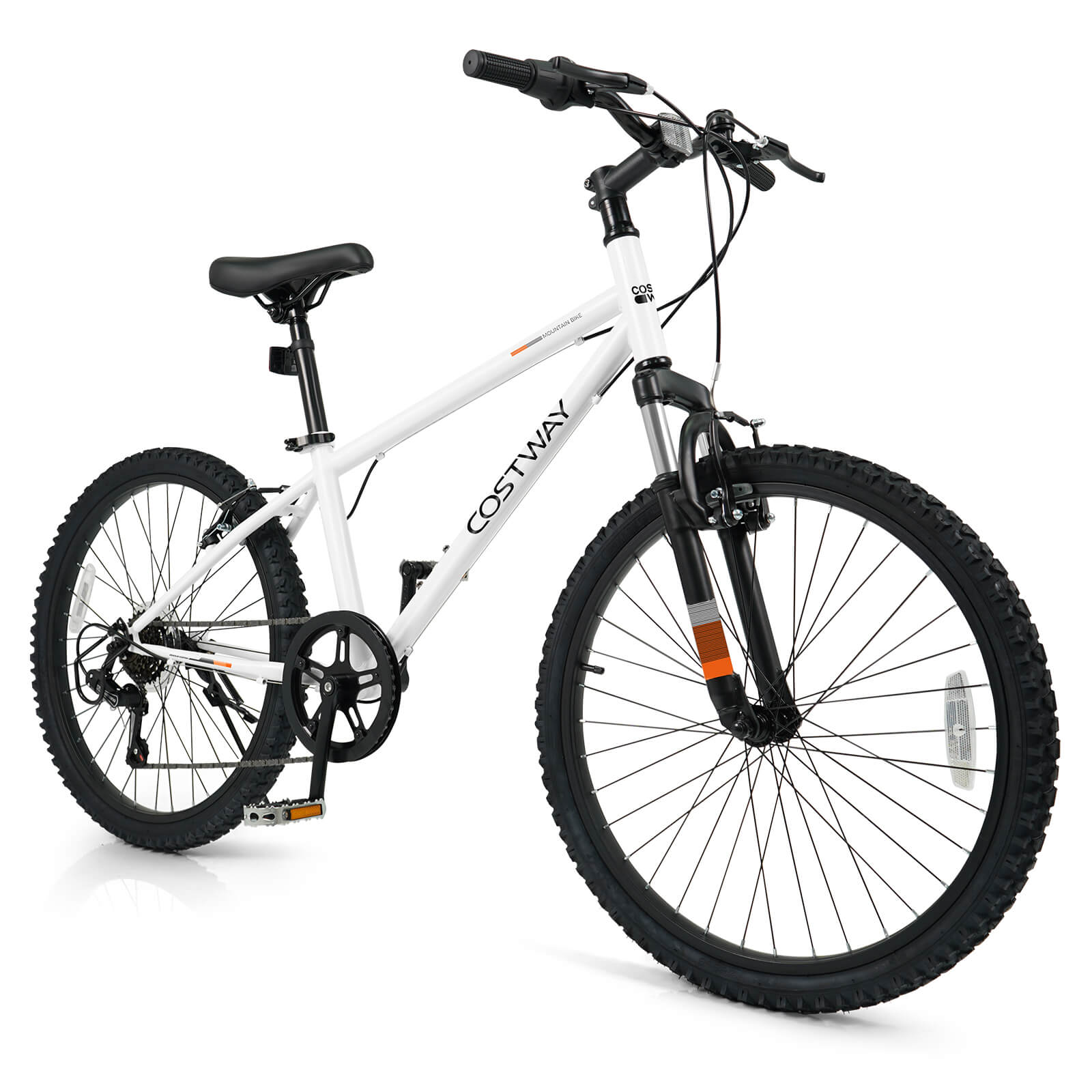 Costway - 24 Inch Kids Mountain Bike for Boys Girls Aged 8+ Years Old with Suspension Fork - White