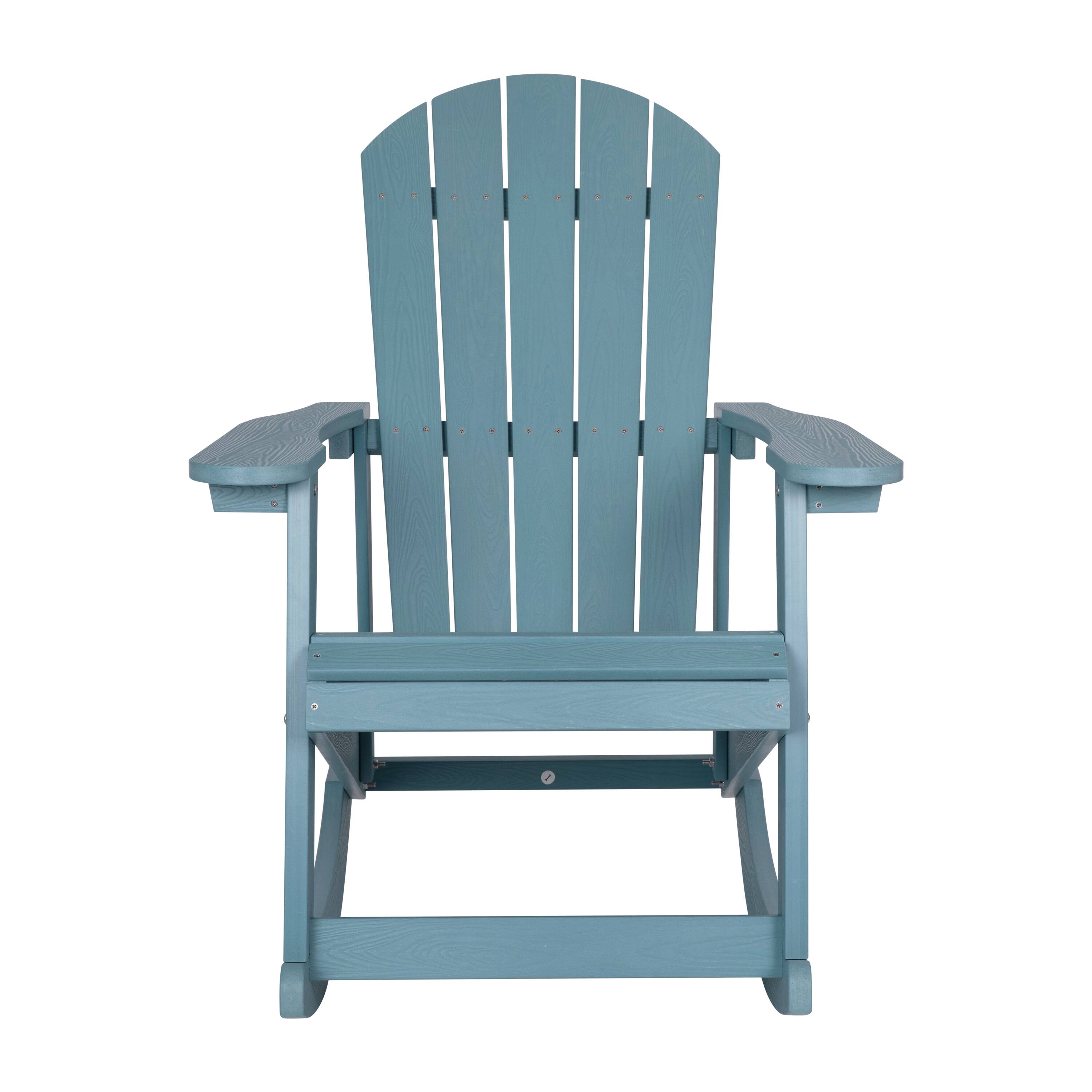Alt View 7. Emma + Oliver - Classic All-Weather Poly Resin Rocking Adirondack Chair with Stainless Steel Hardware for Year Round Use - Green Blue.