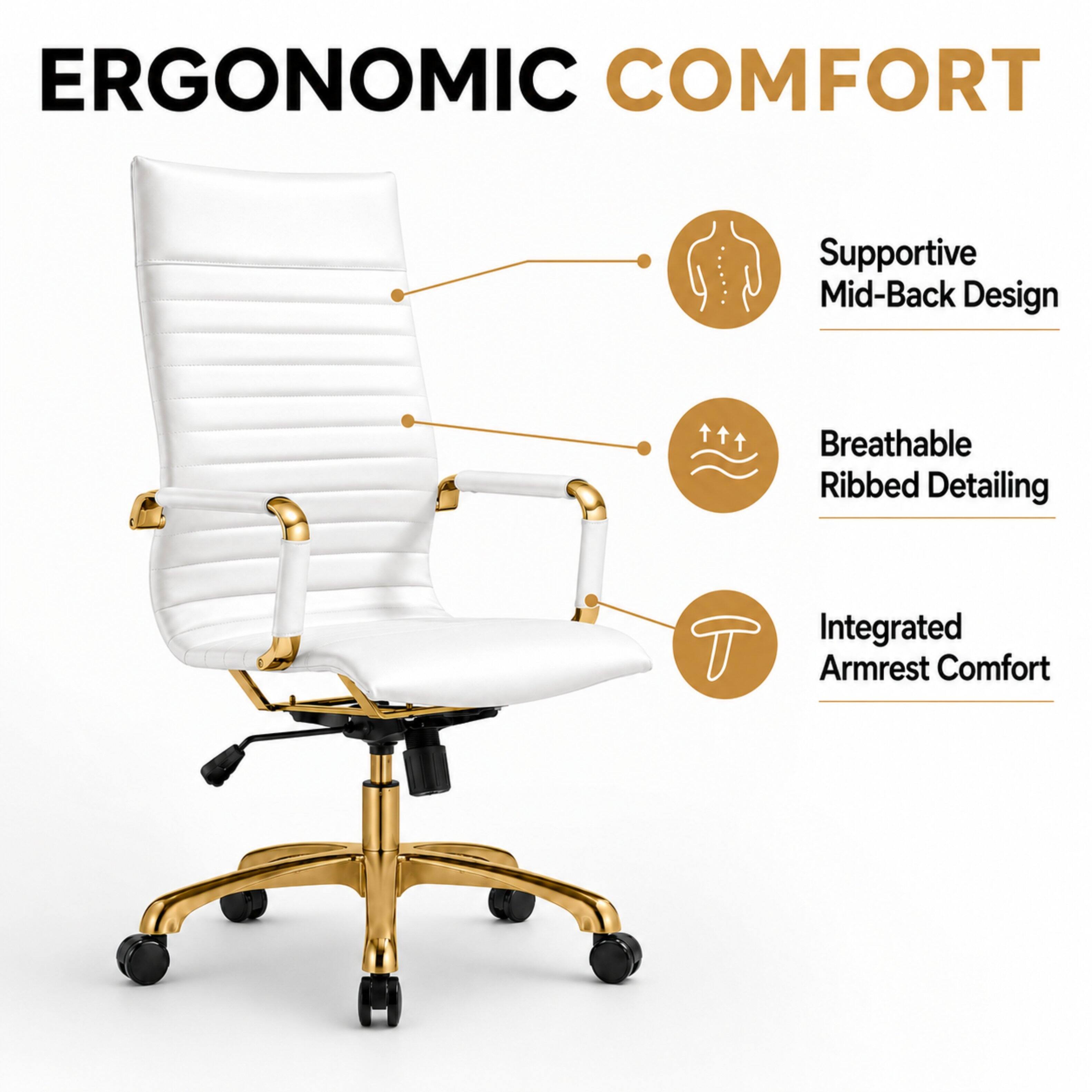 ERGONOMIC COMFORT

- Supportive Mid-Back Design
- Breathable Ribbed Detailing
- Integrated Armrest Comfort