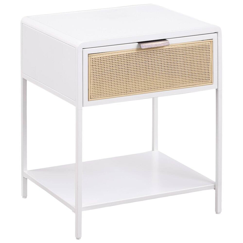 Coaster Co. of America - Amherst 1-drawer Radio Weave Cane Metal Bedside Table - White