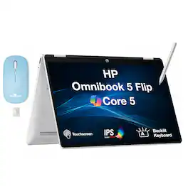 HP - OmniBook 5 Flip 2-in-1 Laptop 14.0 WUXGA Display (Core 5 120U, 16GB, Win 11 Home Plus) w/Dockztorm Wireless Mouse - Glacier Silver