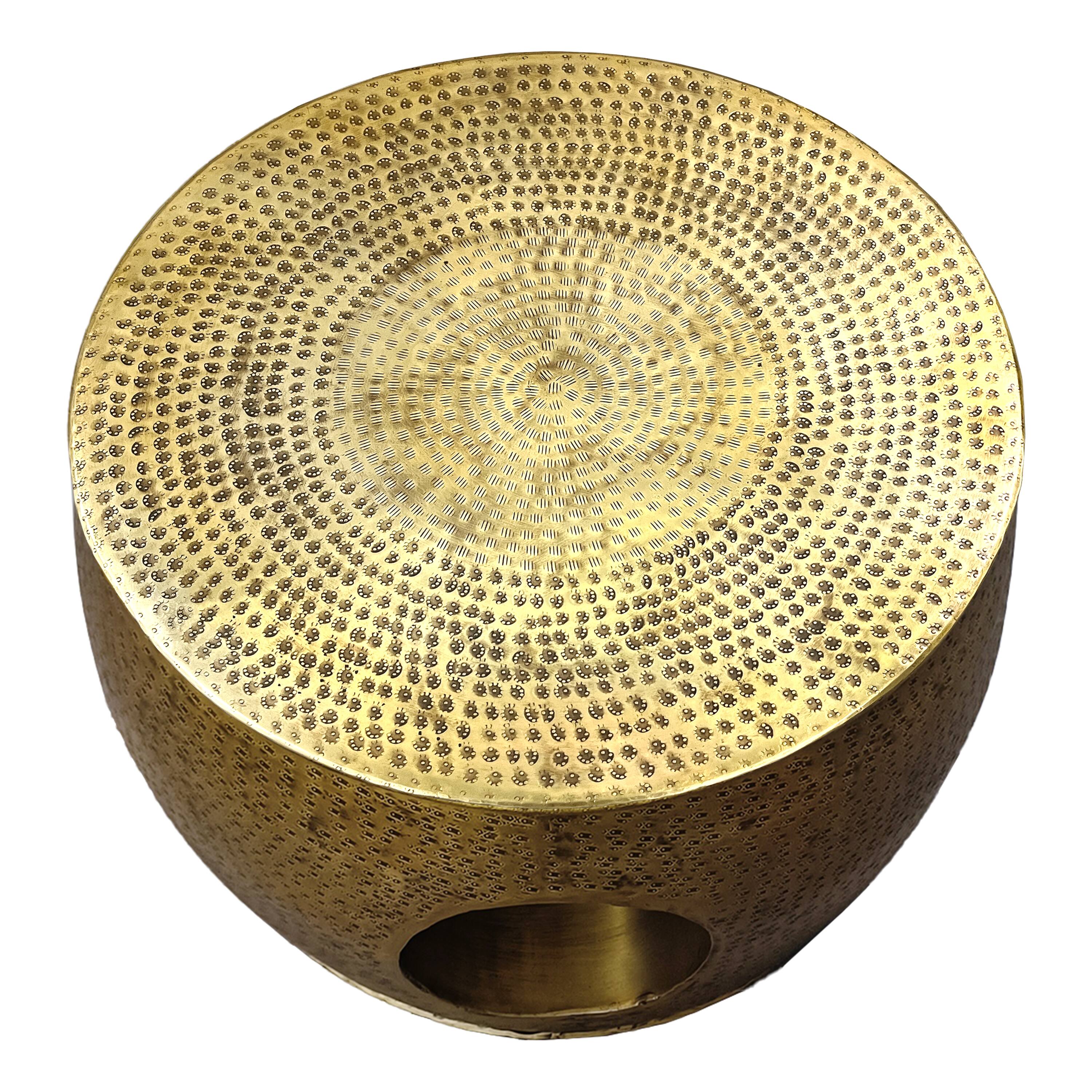 Alt View 3. Manhattan Lane - Nala 23 Inch Coffee Table, Low Round Drum Shape with Unique Hollow Center - Brass.