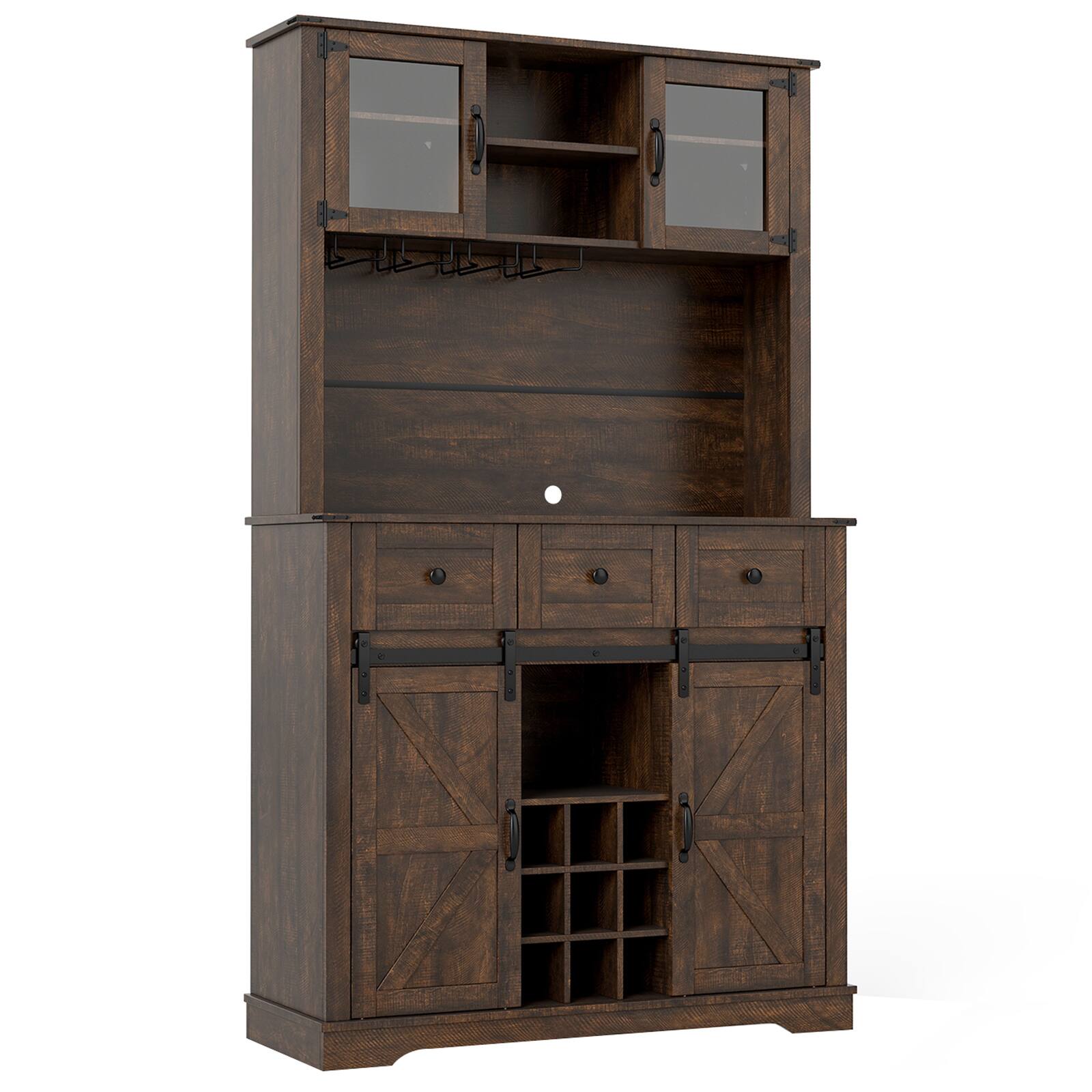 Alt View 9. Gymax - Gymax 72'' Coffee Bar Cabinet with Wine Bottle Rack Microwave Countertop 3 Drawers - Brown.