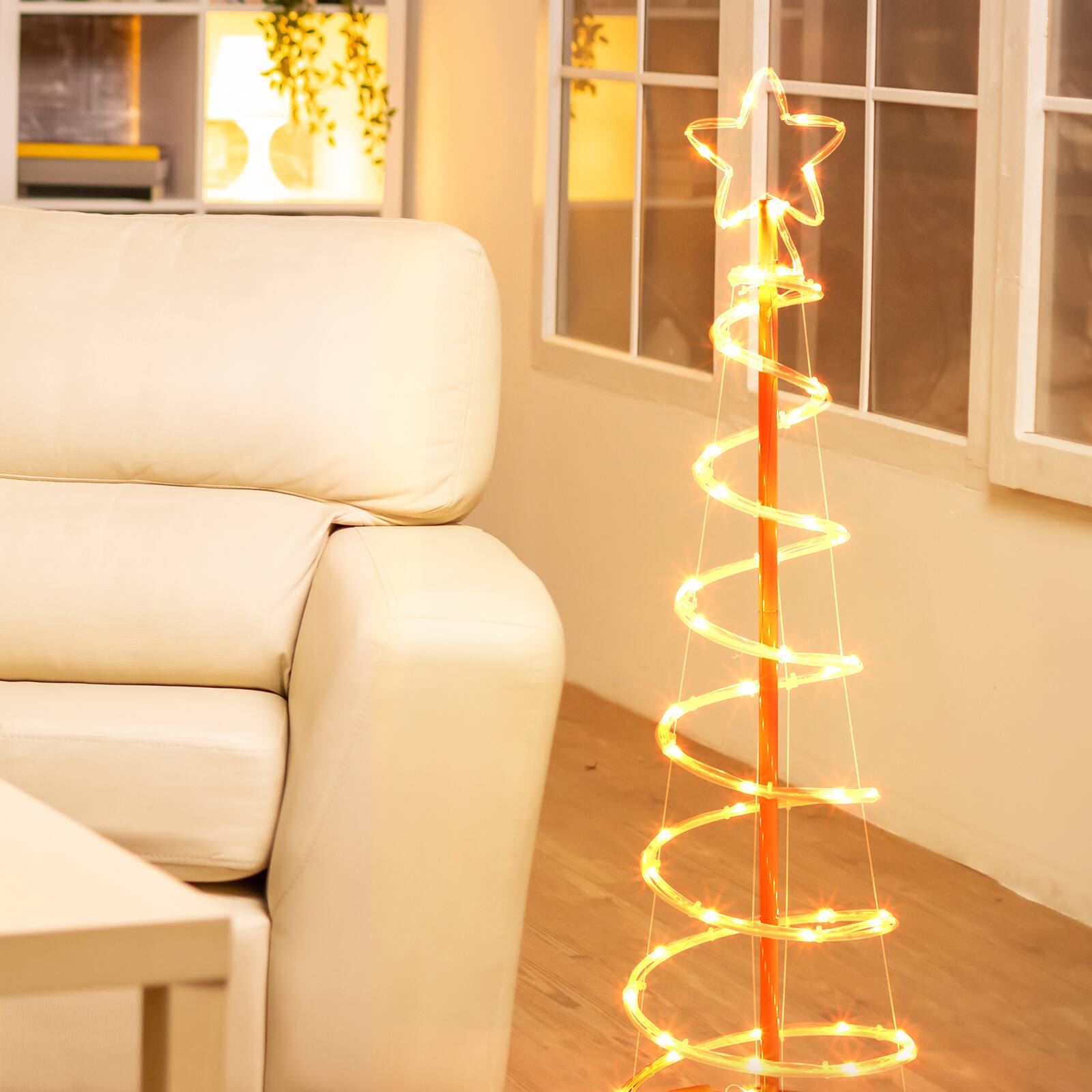 Alt View 2. Oumilen - 4FT Multicolor Spiral Christmas Tree Light, Plug-in 16 Color Changing LED Xmas Tree Lamp with Remote Control.
