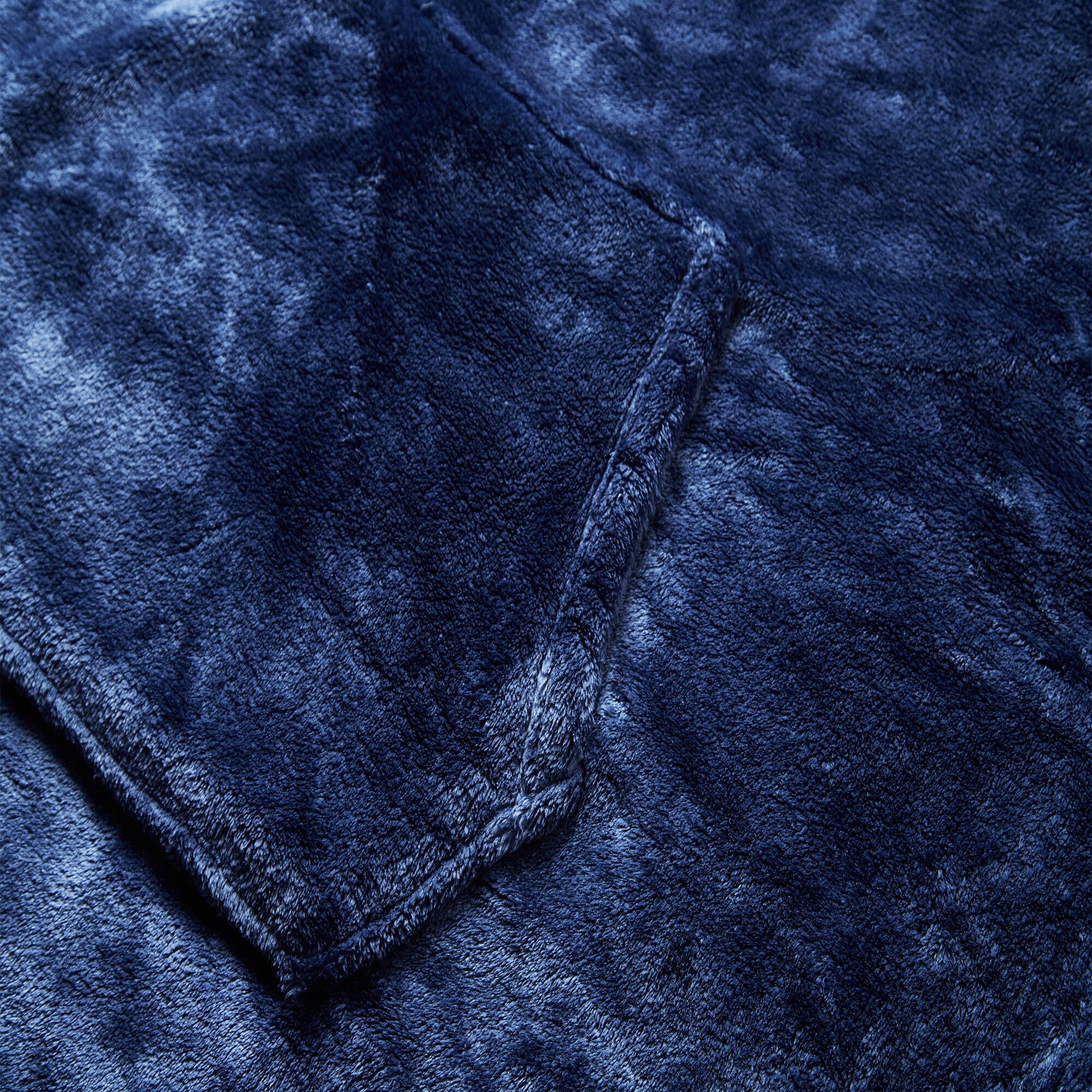 Left. Sweet Home Collection - Oversized Wearable Adult Blanket with Sleeves and Hood - Navy Blue.