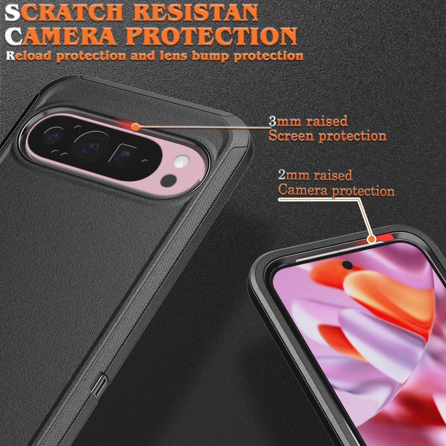 SCRATCH RESISTANT CAMERA PROTECTION  
Reload protection and lens bump protection  

3mm raised Screen protection  
2mm raised Camera protection