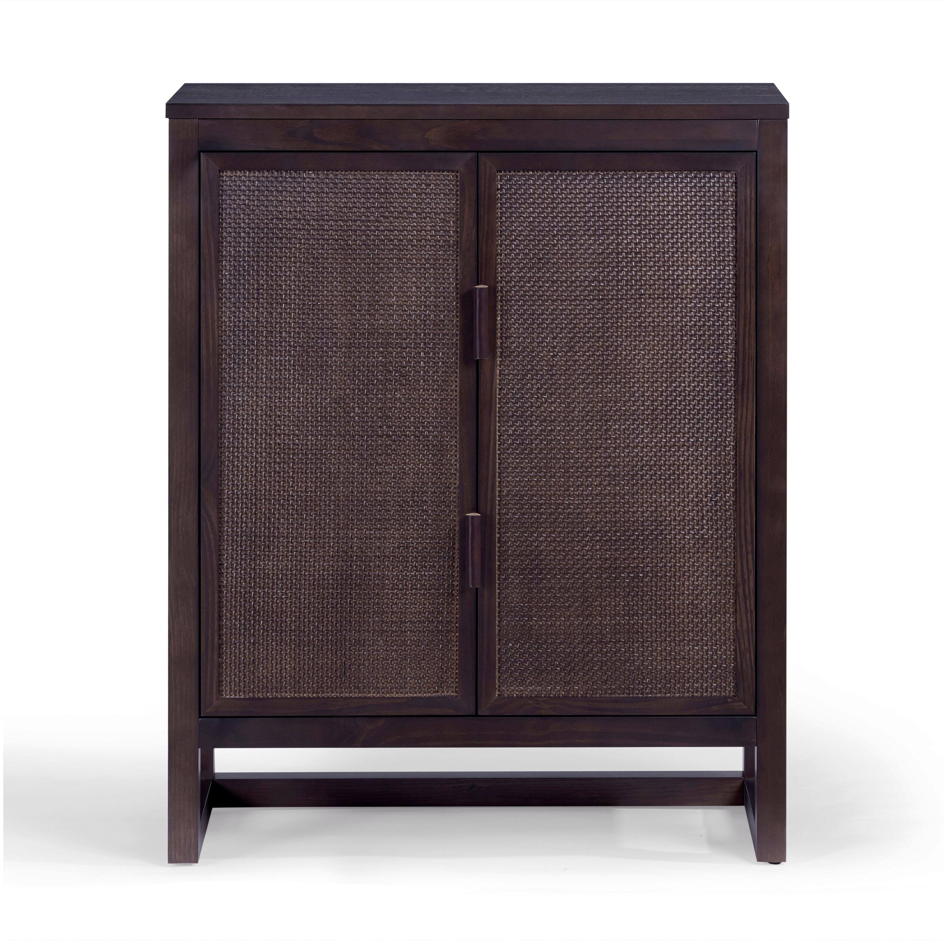 Back. Teamson Home - Hatteras Accent Cabinet with 2 Rattan Inlay Doors and Adjustable Shelves - Black.